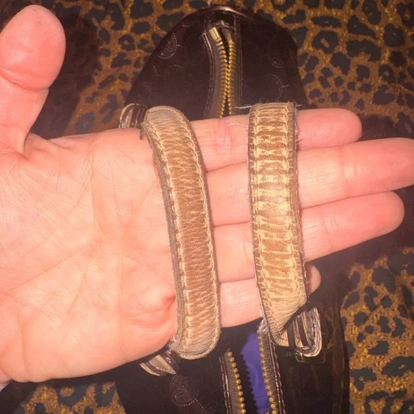 Michael Kors Shiny Brownish Maroon and Gold Handbag - Picture 3 of 10